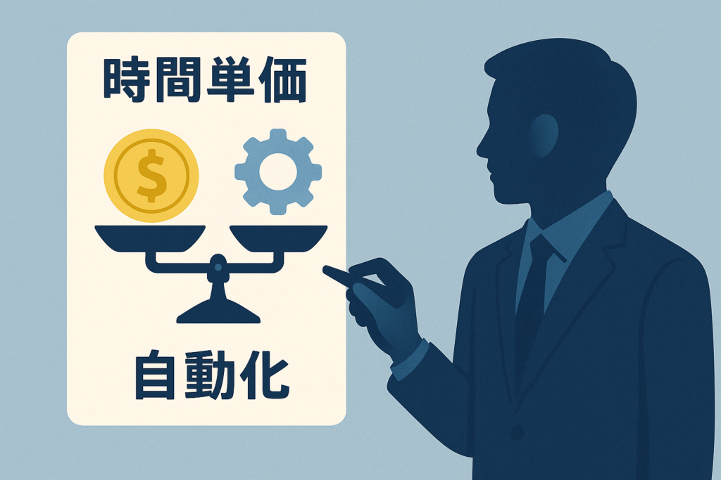 時間単価と自動化を天秤にかけるイメージ図