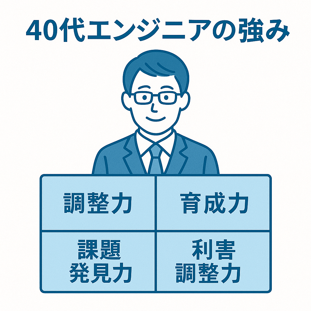 40代エンジニアの強みマトリクス(調整力・育成力・課題発見力・利害調整力)