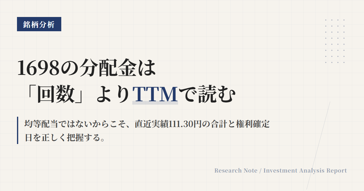 1698の分配金と利回り｜年4回のTTMと手取り計算