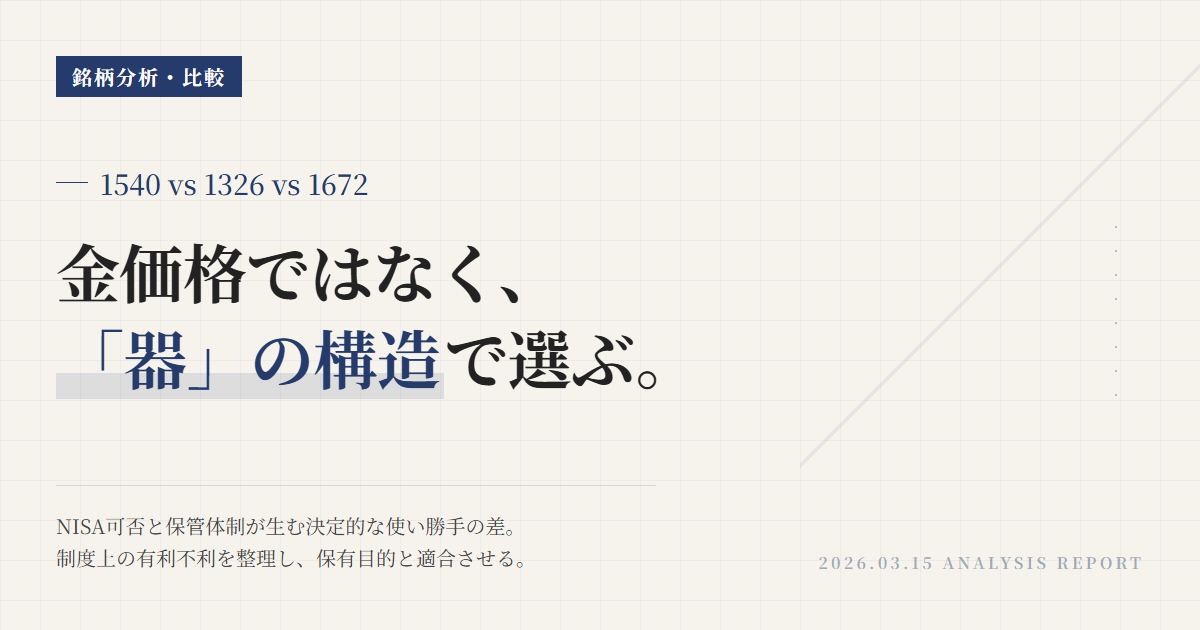 1540・1326・1672比較｜金ETFをNISA・構造で選ぶ