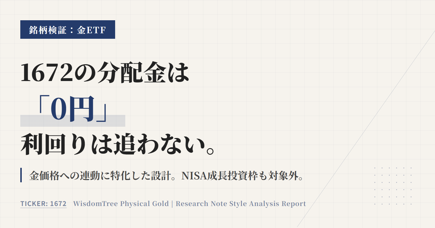 1672の分配金と利回り｜金ETFは無分配で読む