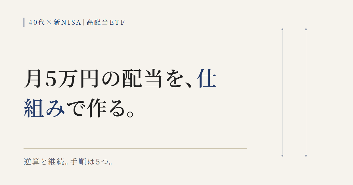 40代から日本高配当ETFと新NISAで月5万円の配当を仕組みで作る手順の図
