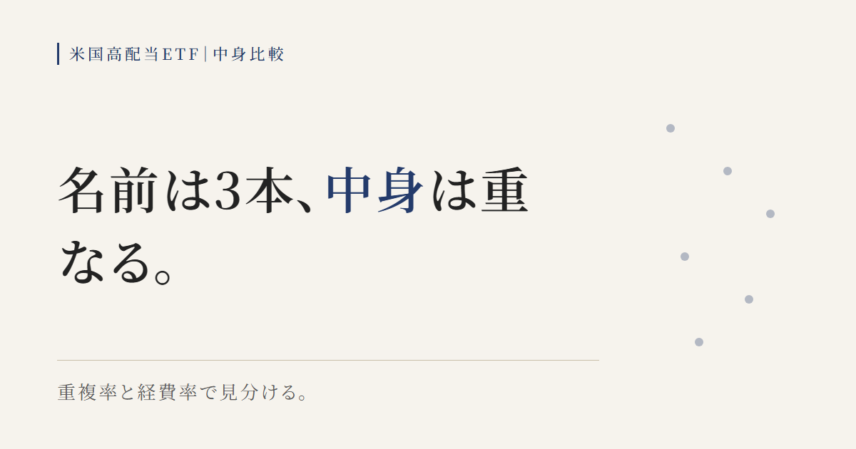 HDV・VYM・JEPIの3本の中身が重なる構造を重複率と経費率で見分ける図