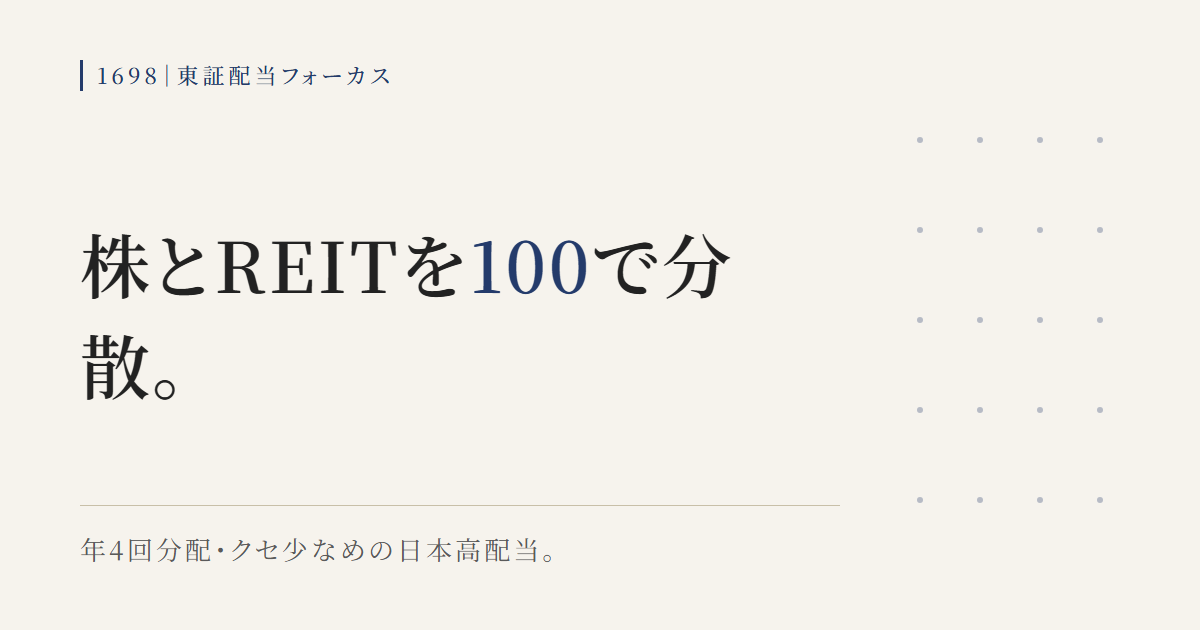 1698が株とJ-REITを100銘柄に分散した日本高配当ETFであることを示す図