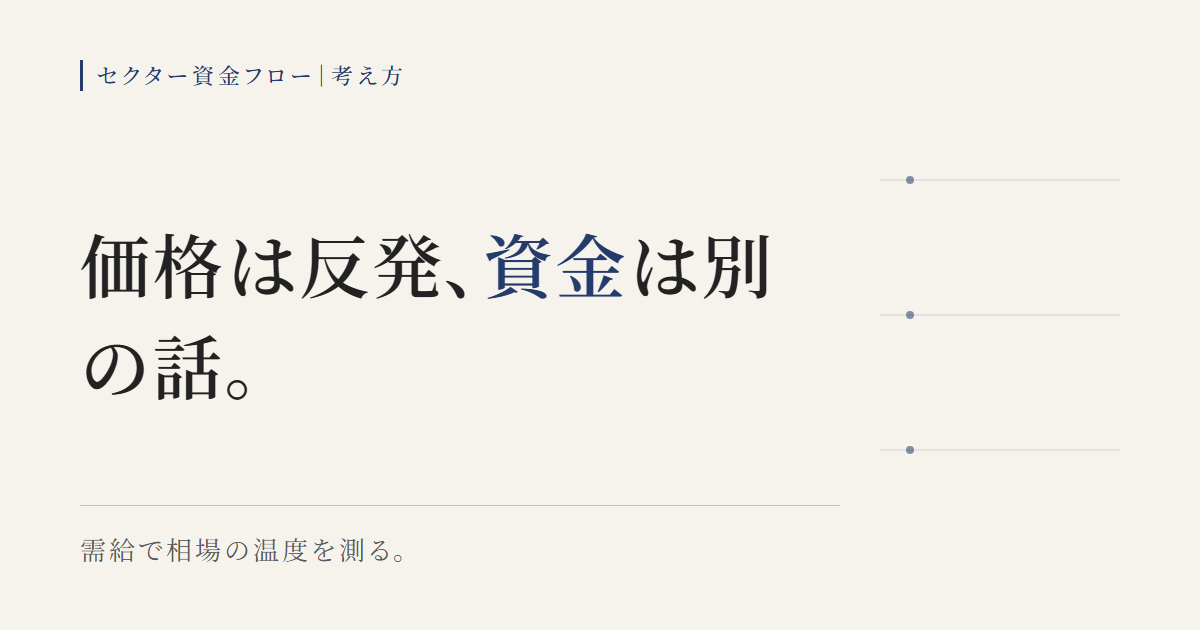 価格より需給で相場の温度を測るセクター資金フロー観測の考え方の図
