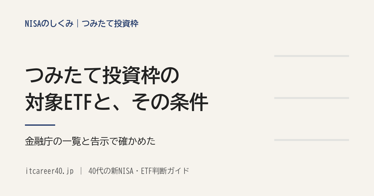NISAのつみたて投資枠の対象ETF11本を、金融庁の一覧と告示の条件で並べた記事のアイキャッチ