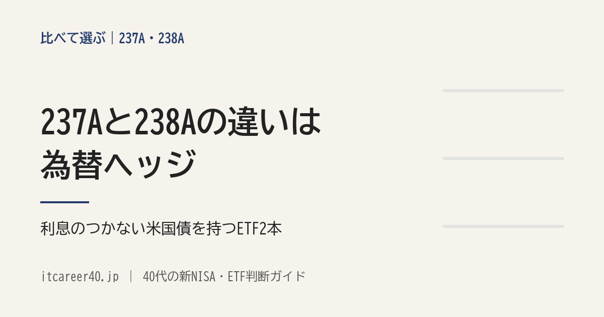 米国のストリップス国債（利息のつかない国債）に投資するETF2本、237A（iシェアーズ 米国債25年超 ロングデュレーション ETF）と238A（同・為替ヘッジあり）の違いを資料で比べる記事のアイキャッチ