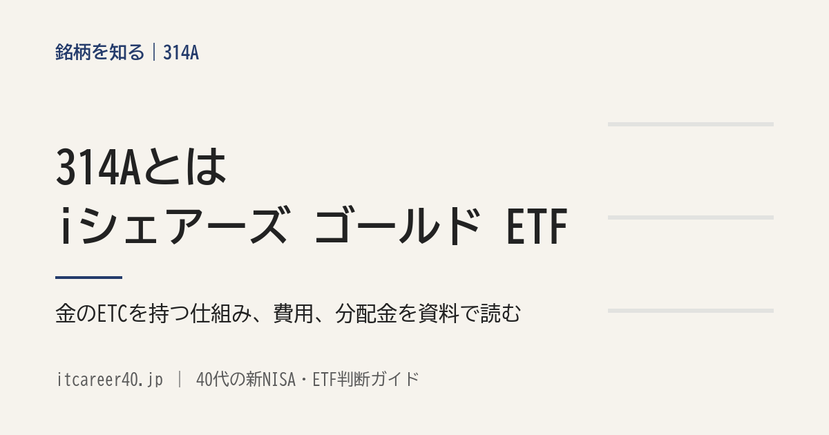 314A（iシェアーズ ゴールド ETF）が金現物に投資するETCを持つ仕組みと、費用・分配金を資料で読む記事のアイキャッチ