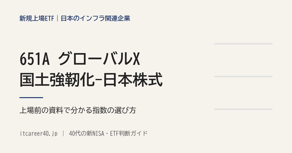 651A グローバルX 国土強靭化-日本株式 ETFの、上場前の資料で分かる指数の選び方の記事のアイキャッチ
