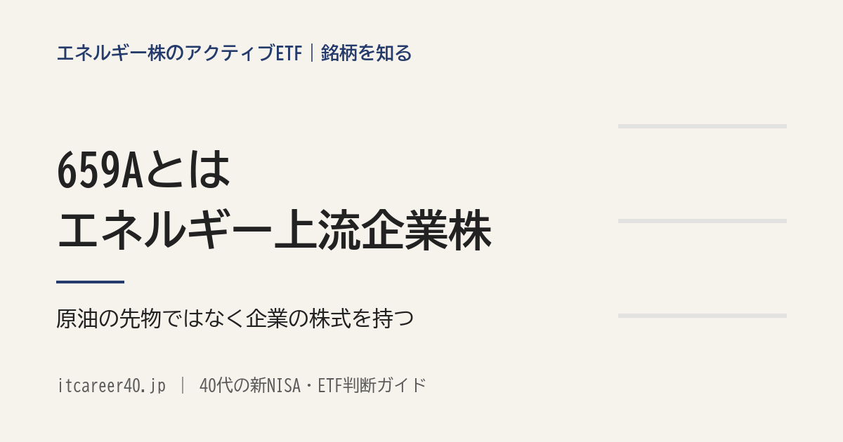 659Aとは（先進国のエネルギー上流企業の株式に投資するアクティブETF。原油の先物ではなく企業の株式を持つ）を説明した記事のアイキャッチ
