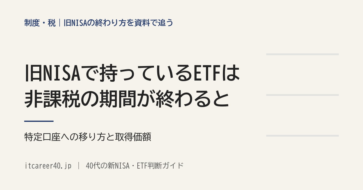 旧NISAで持っているETFが、非課税の期間が終わるとどうなるかを資料で追った記事のアイキャッチ