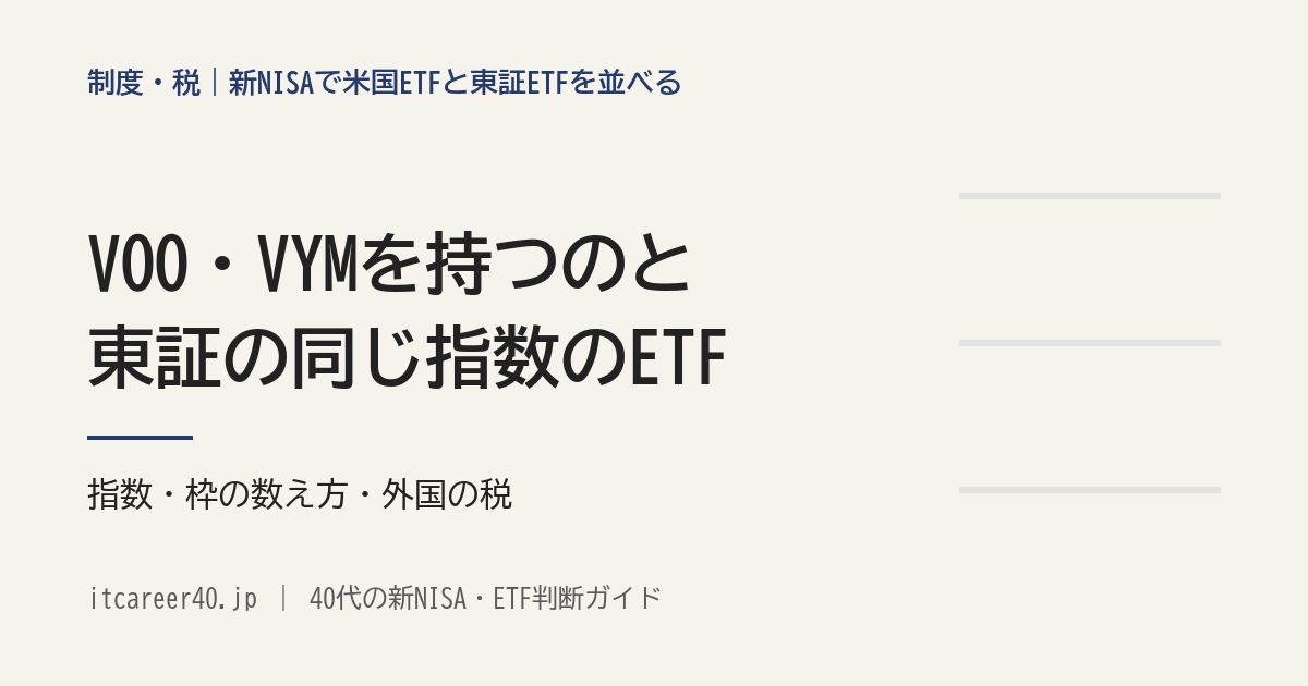 新NISAでVOO・VYMを持つのと、東証の同じ指数のETFを持つ違いを資料で並べた記事のアイキャッチ